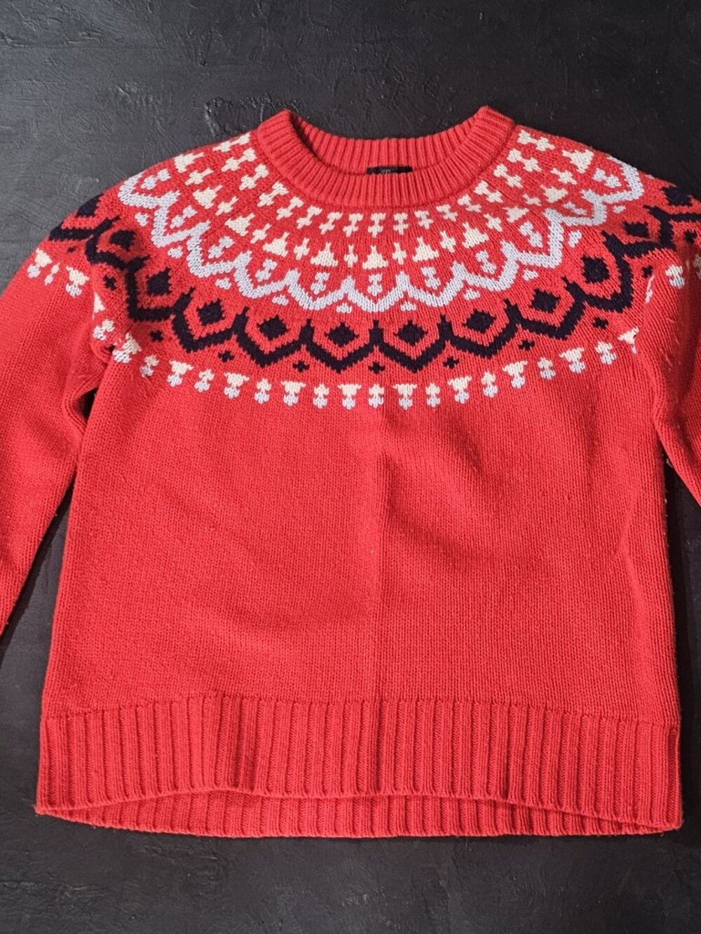 J.Crew "Ivan" red merino wool-blend sweater featuring a classic festive Fair Isl